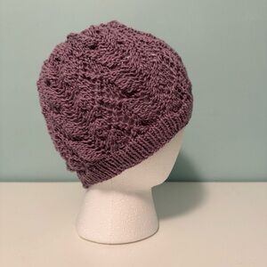 Hand-Knit Purple Wool/Silk Beanie